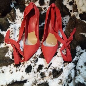 Shoedazzle Suede-look Red Women’s Tie-Ankle Pointed Toe Pumps Size 12